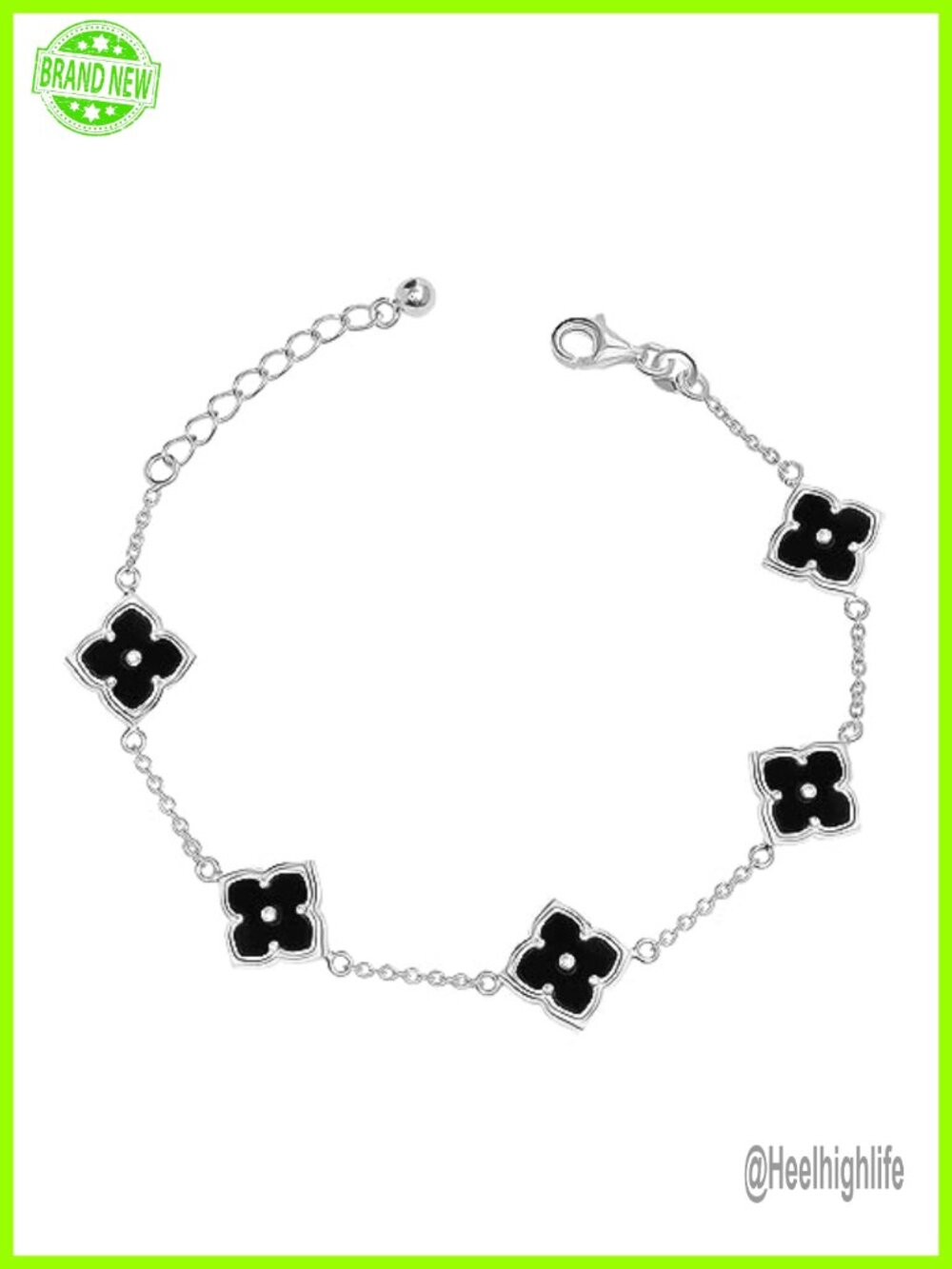 925 Sterling Silver Clover Bracelet Lightweight Adjustable Chain 8 Inch